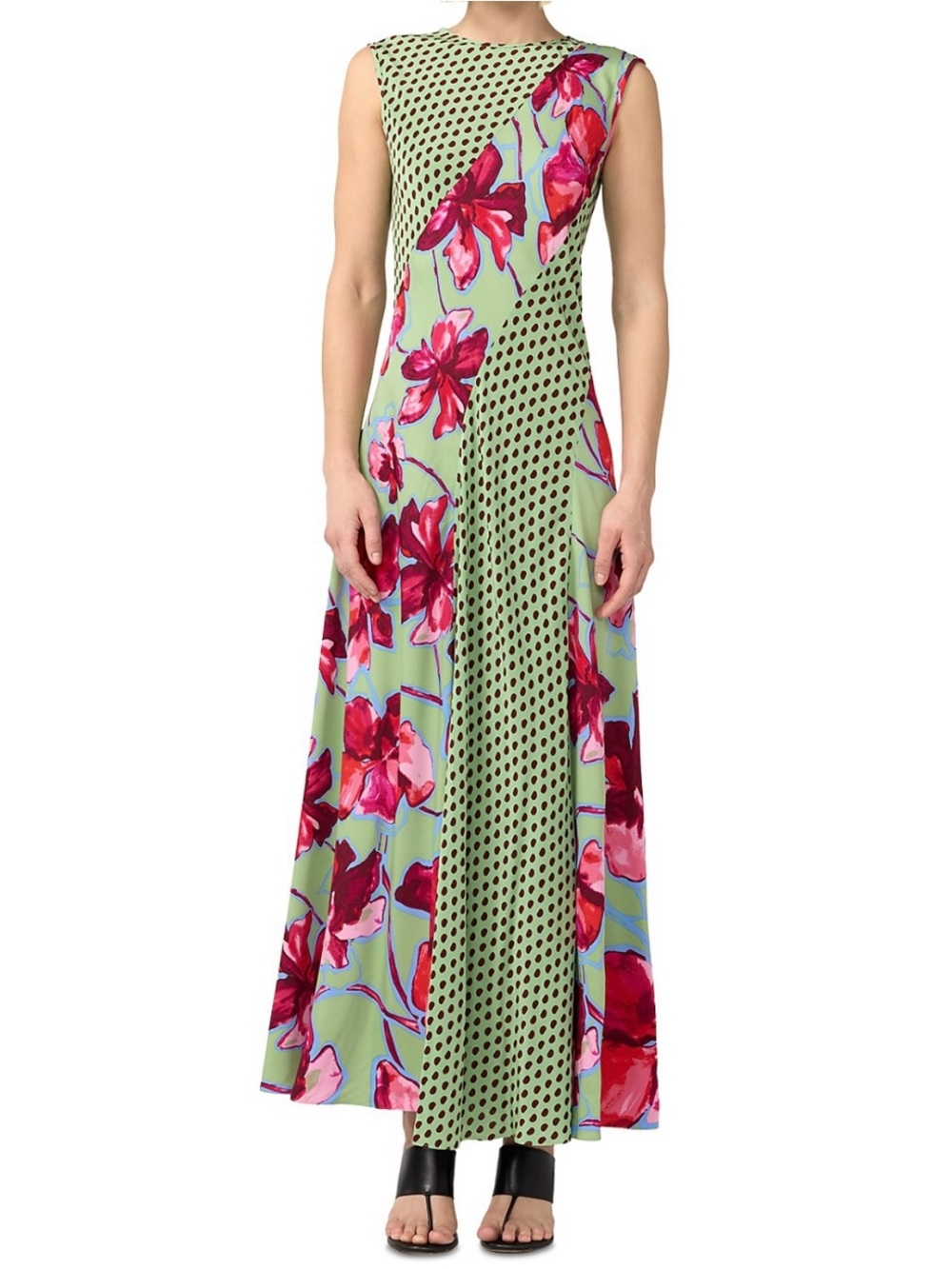 Diane Von Furstenberg Sleeveless Maxi Dress in Sage Green with Pink Floral - Picture 7 of 15